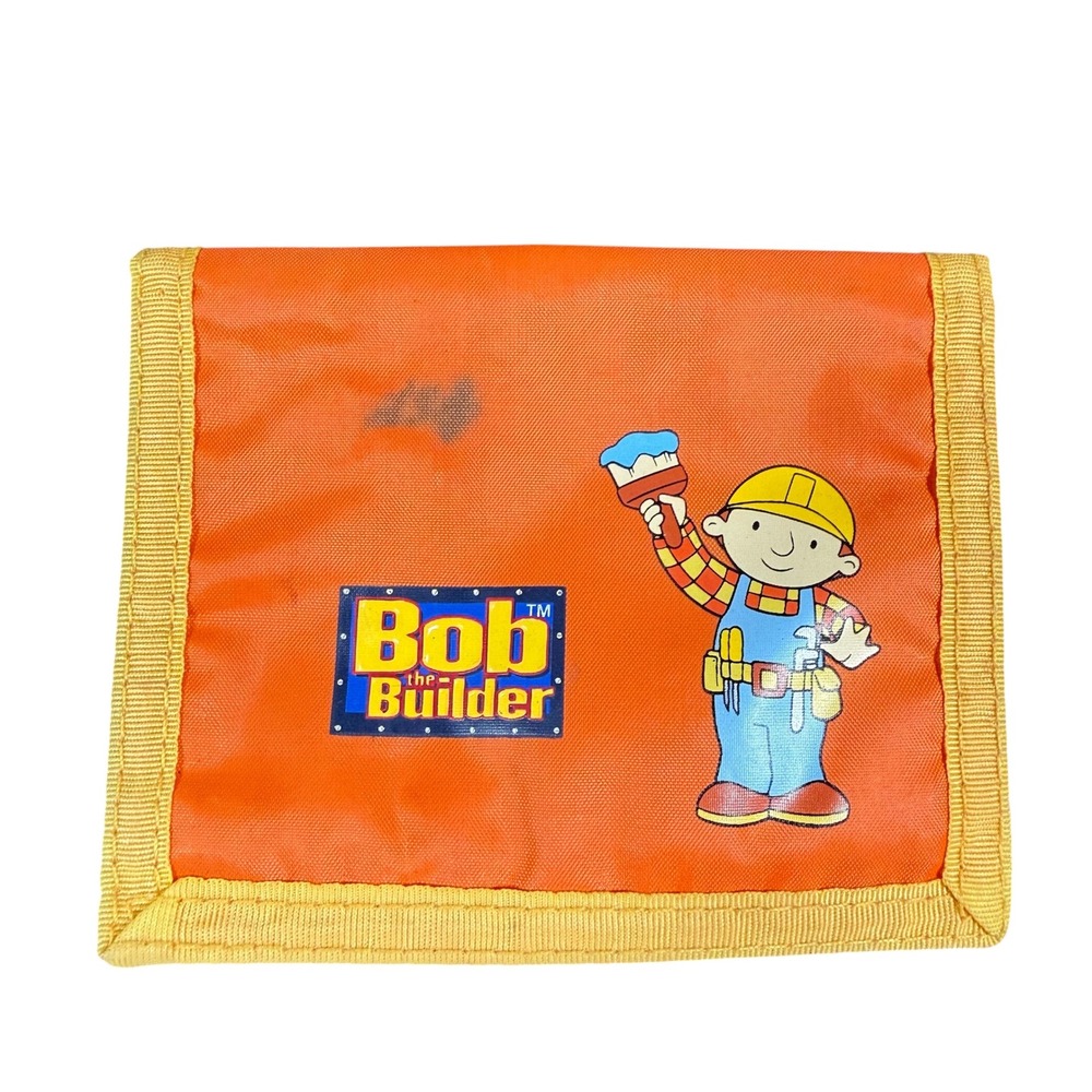 Bob the Builder Bifold Wallet Orange Yellow Nylon Hook and Loop Vintage Y2K